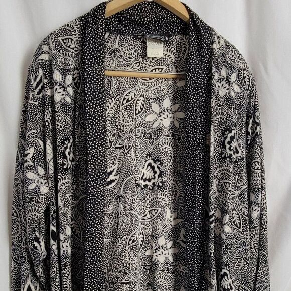 Vintage Bon Worth Large cardigan Open Front silky Kimono B/W flowy Rayon EUC - Picture 3 of 10